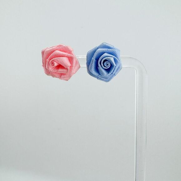 Vintage Ribbon Pink Blue Rose Stud Earrings Delicate Feminine Dainty Retro - Picture 5 of 8